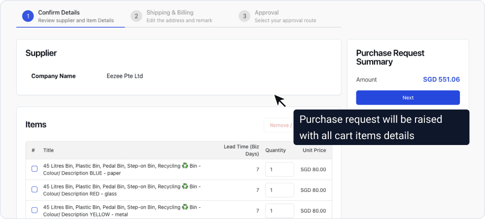 Catalog Buying Step 3: Checkout and Raise Purchase Request