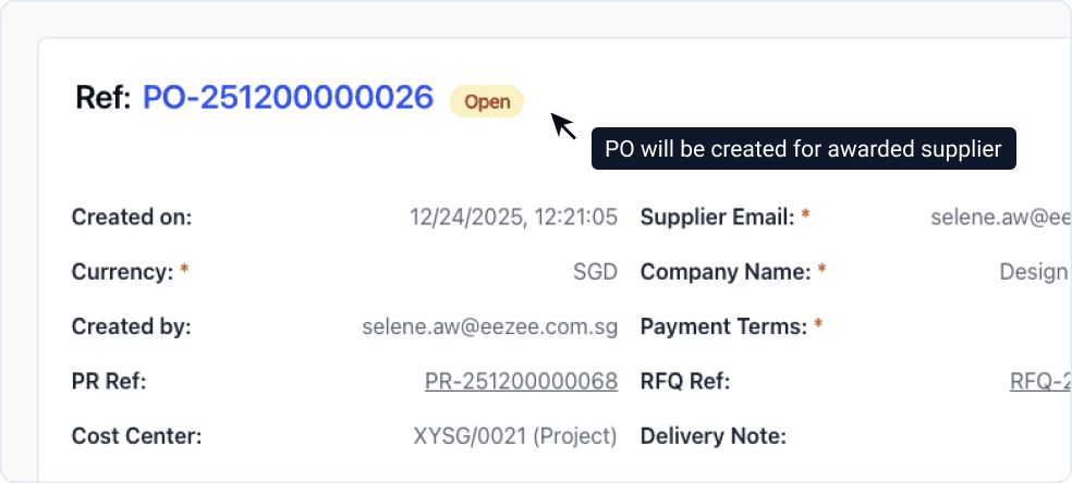 Catalog Buying Step 5: Purchase Order created