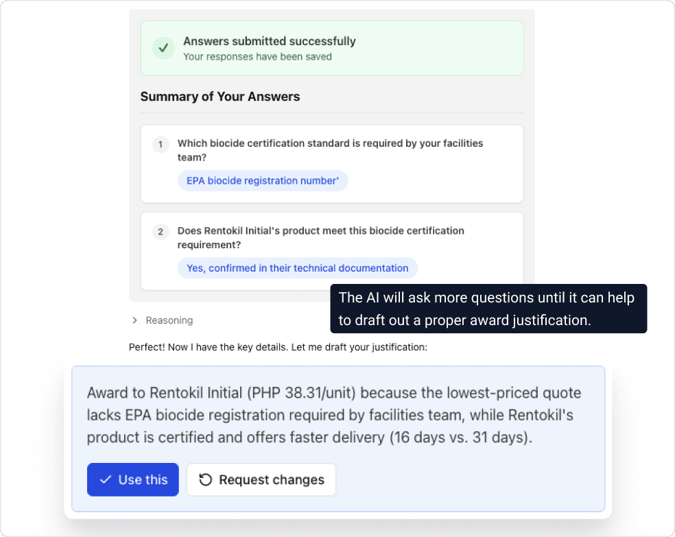 Compliance Agent: Draft justification output