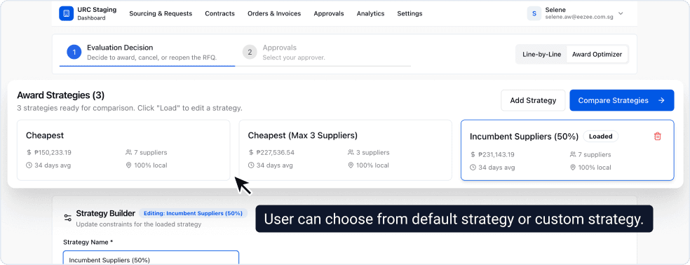 Award Optimiser: Select a strategy