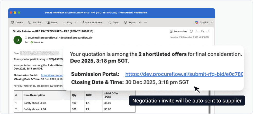 RFQ Step 5: BAFO Round