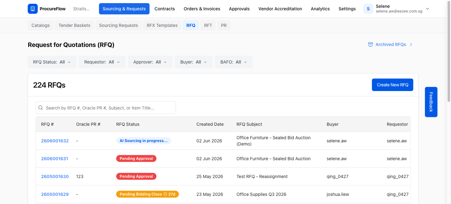 Step 1 – RFQ List