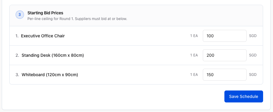 Step 7 – Enter Starting Bid Prices