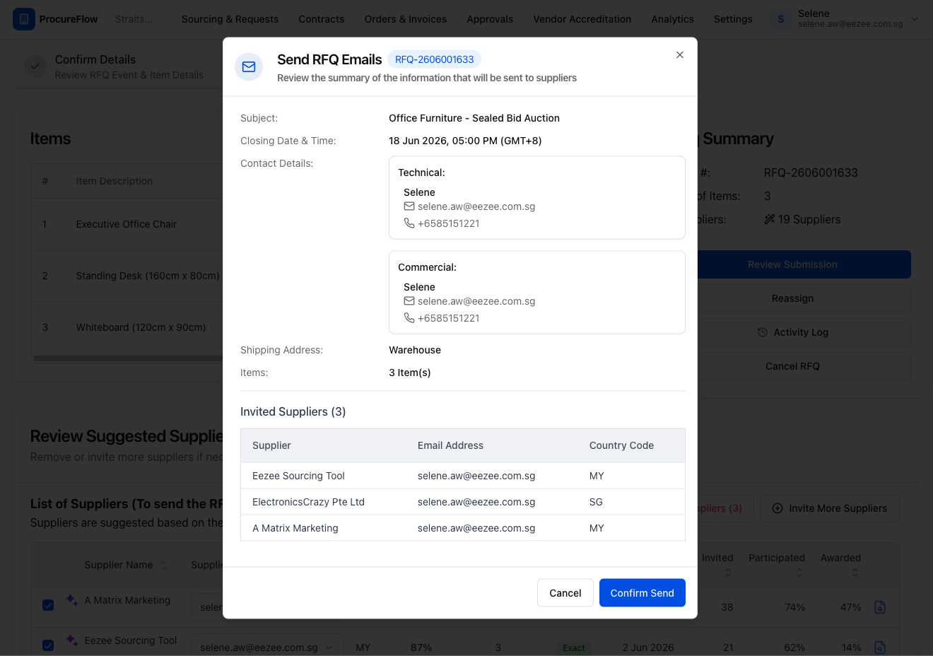 Step 11 – Review Send Dialog