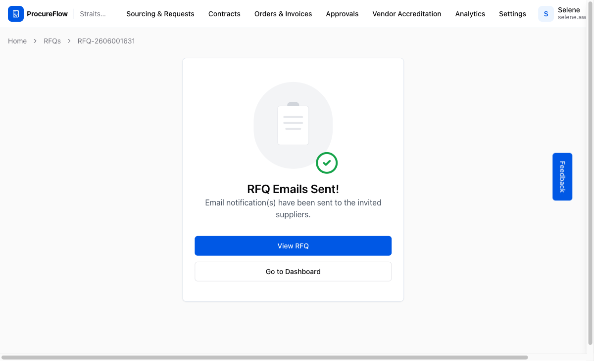 Step 12 – RFQ Sent