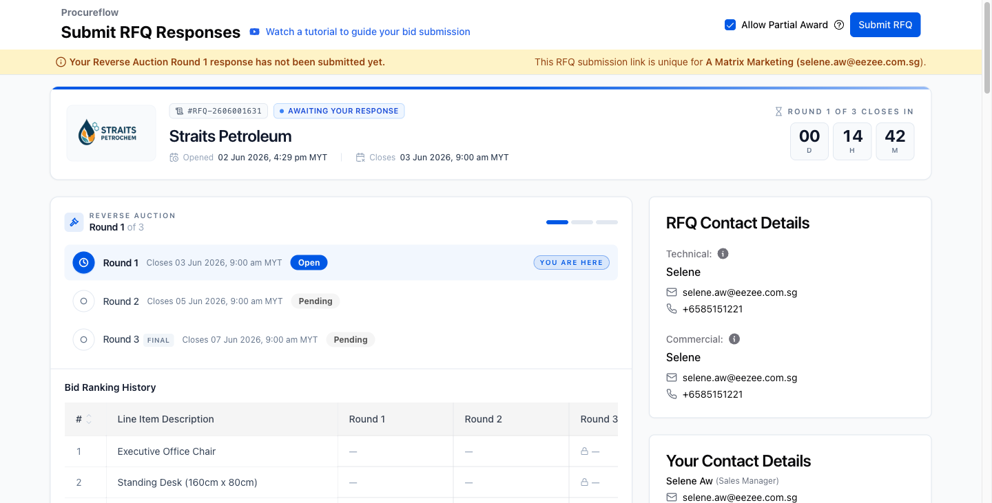 Step 3 – Round 1 Bid Form