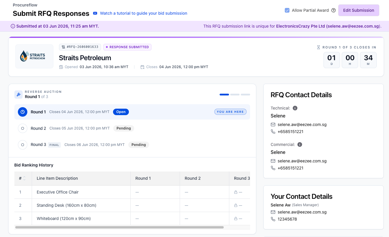 Step 7 – Round 1 Submitted