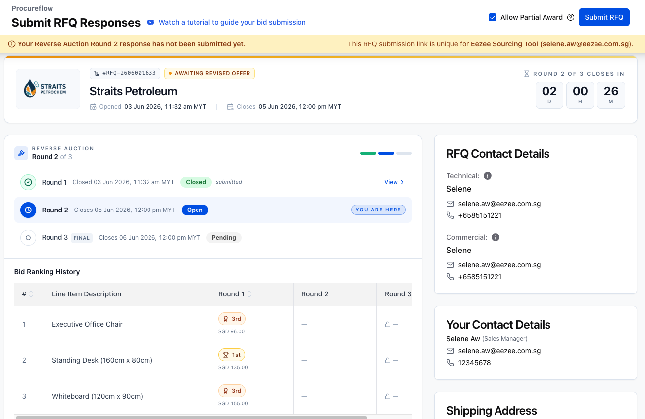 Step 8 – Subsequent Round(s) Bid Form