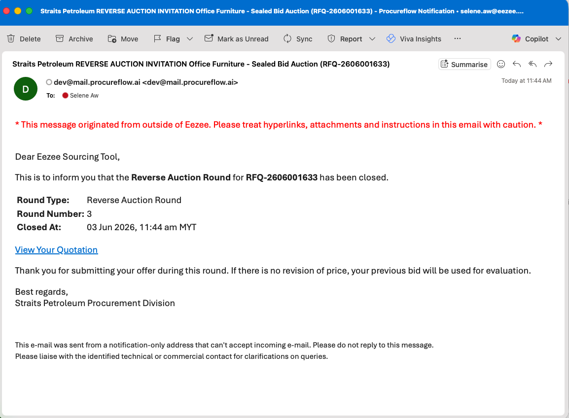 Step 13 – Round Closed Notification Email