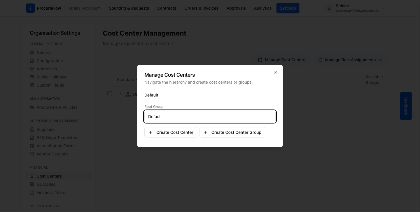 Step 8 – "Default" selected as the root group, showing the Create options