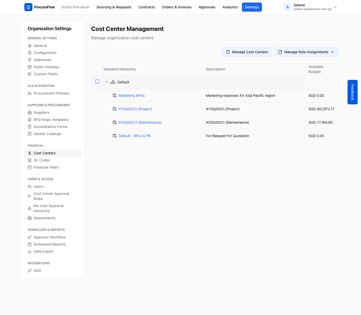 Step 11 – "Marketing APAC" now appears under the "Default" group with its description and SGD 0.00 starting budget
