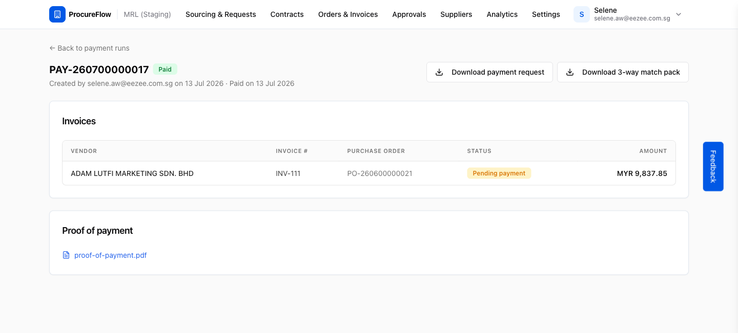 Payment run with Paid status