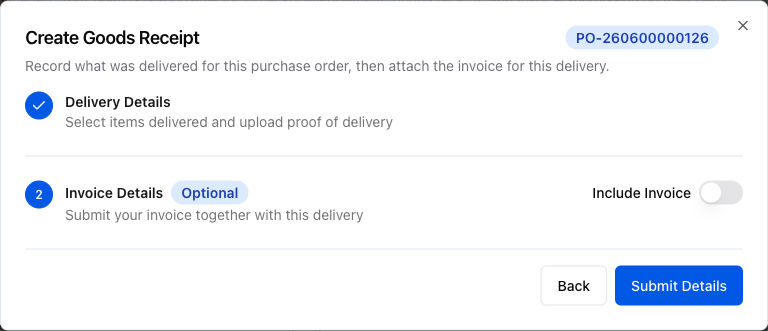 GR dialog step 2 invoice details