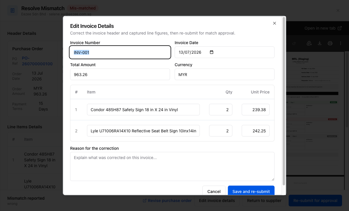 Edit Invoice Details dialog