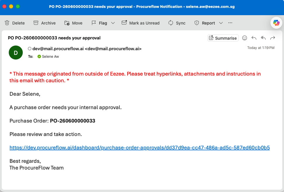 PO approval email notification