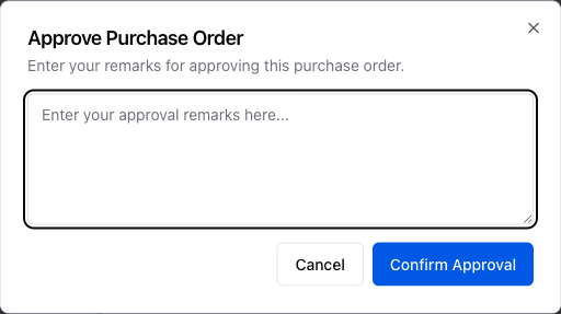 Approve Purchase Order dialog