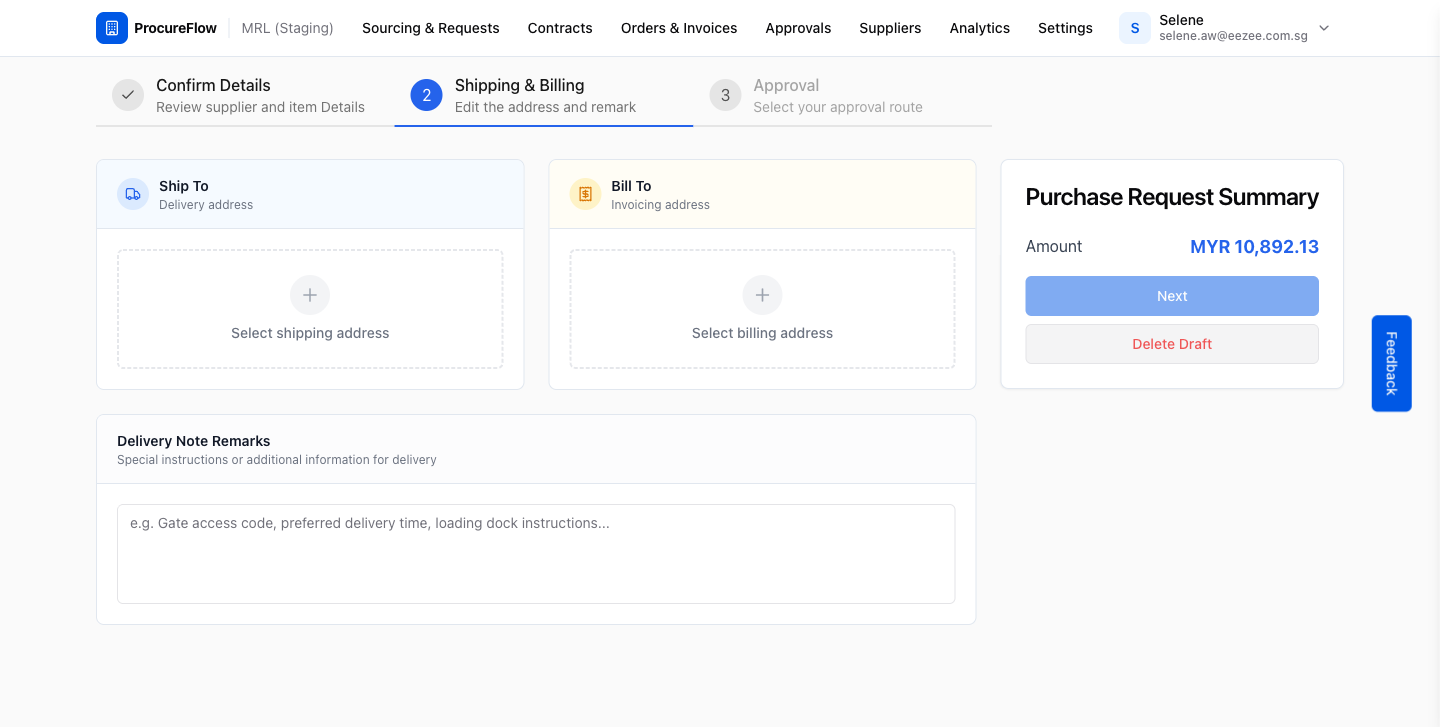 Shipping and billing step