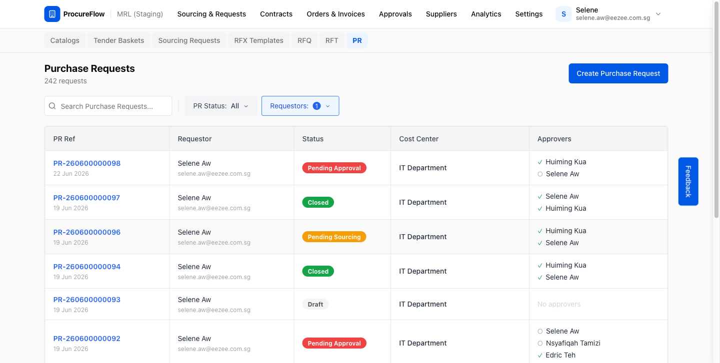 Step 1 – Purchase Requests list page