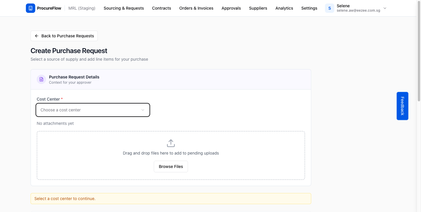 Step 2 – Create Purchase Request form