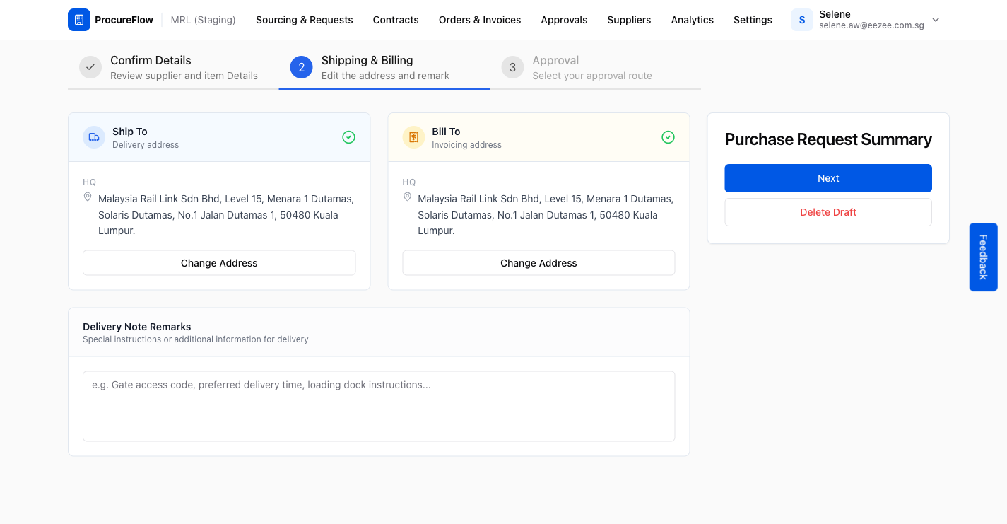 Step 6 – Shipping and billing addresses selected