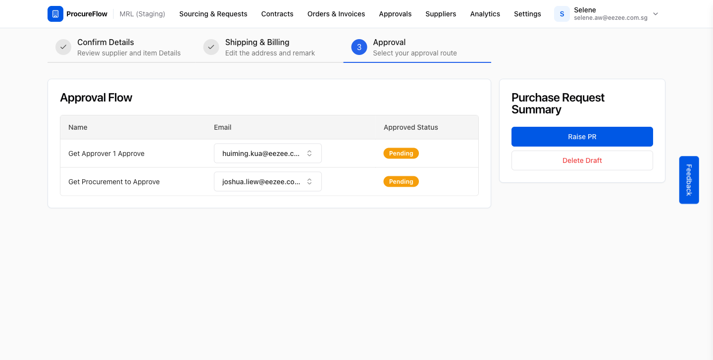 Step 7 – Approvers selected, ready to raise PR