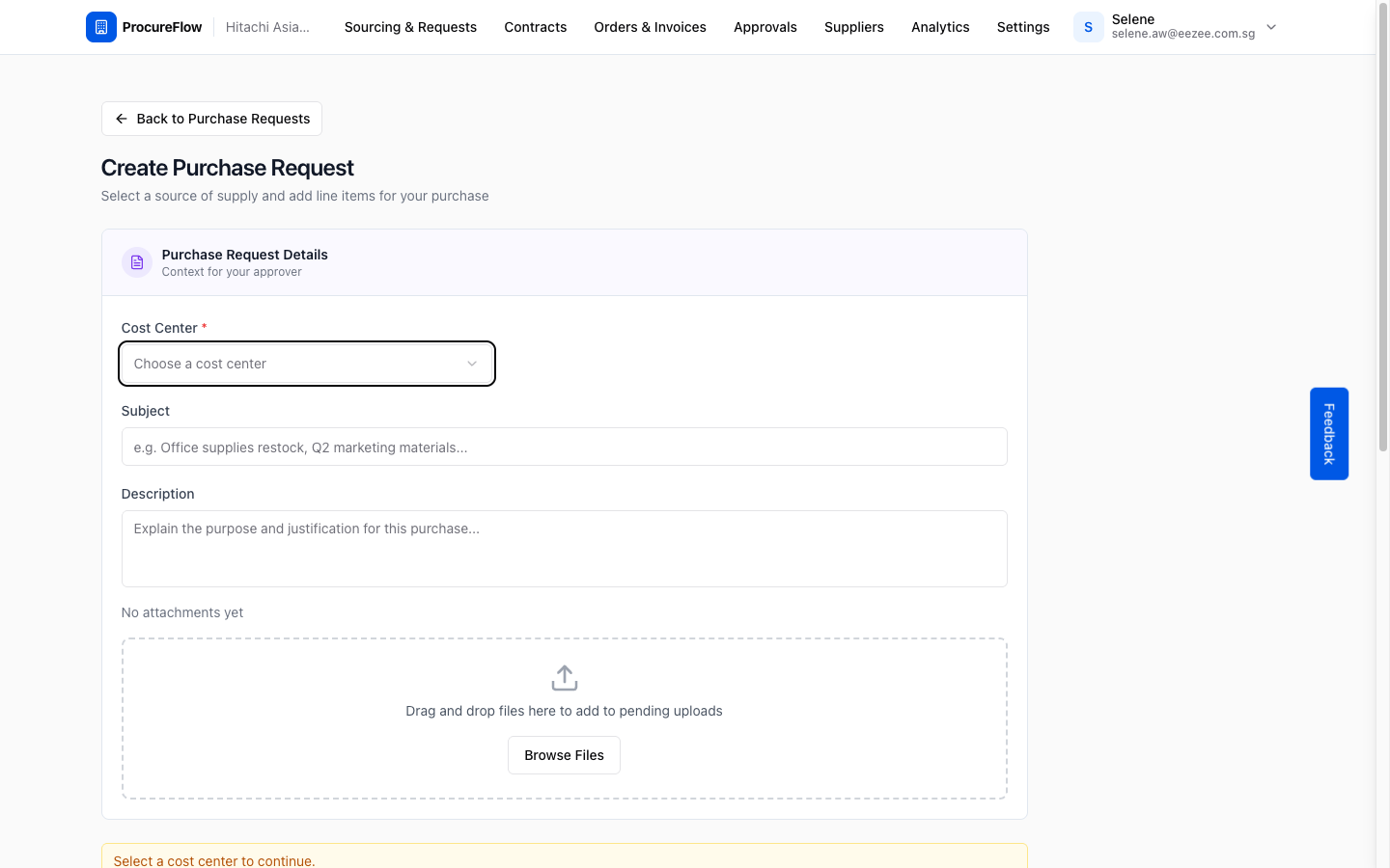 Step 2: Fill in the Subject and Description before proceeding.