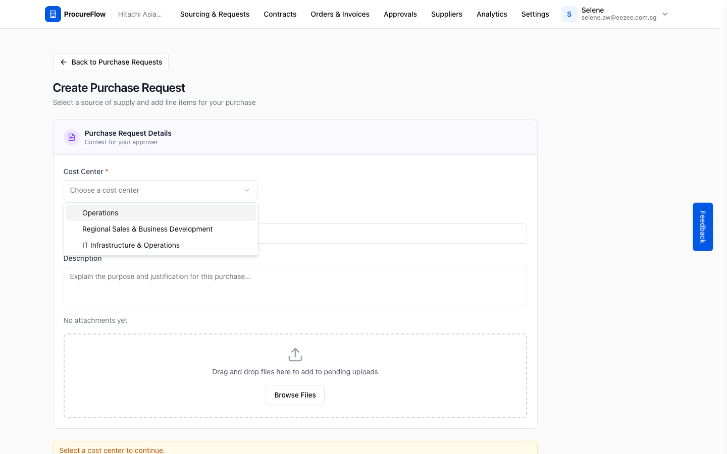 Step 3a: Click to open the cost center list.