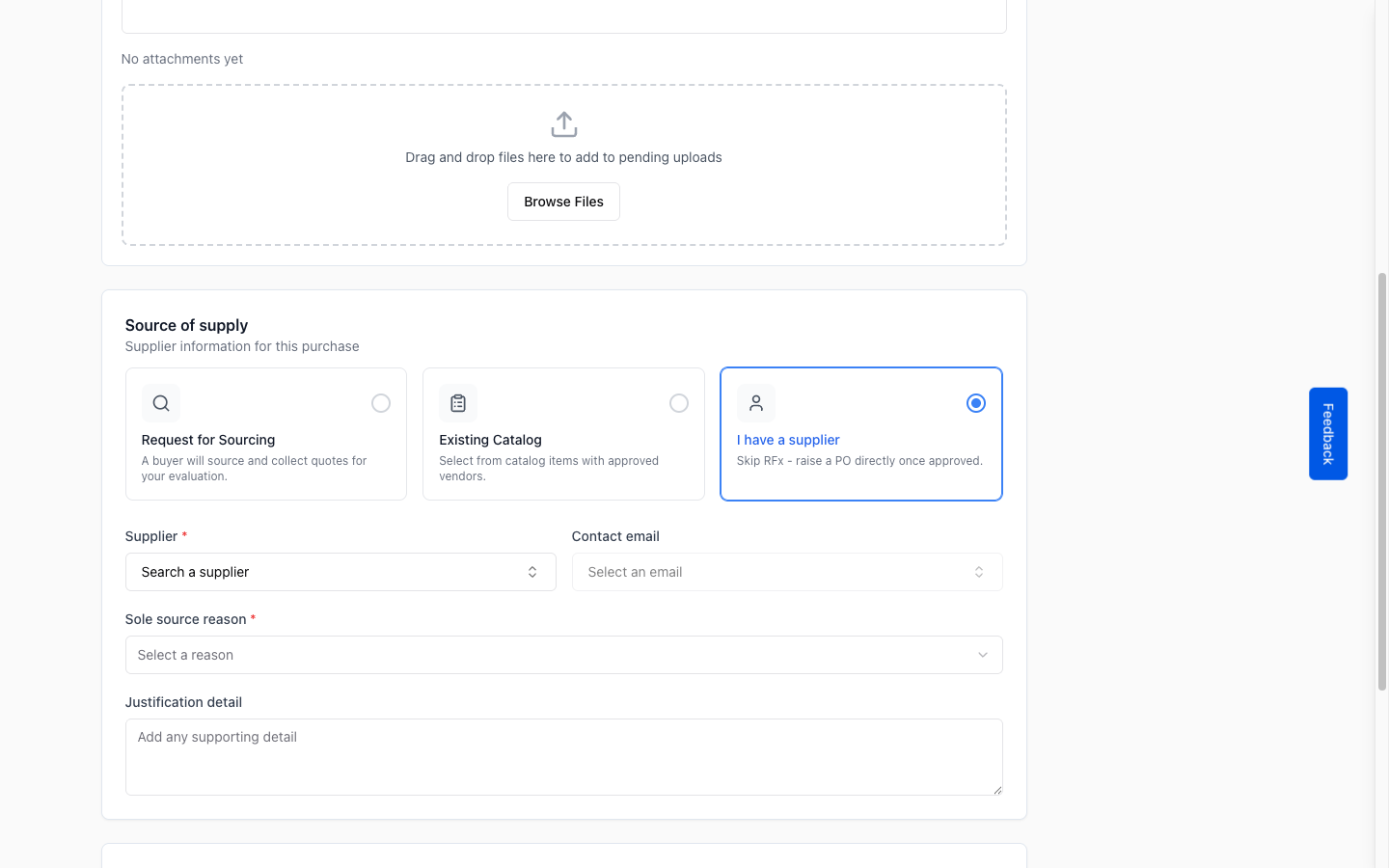 Step 4: Select “I have a supplier” to proceed with a direct-sourcing request.