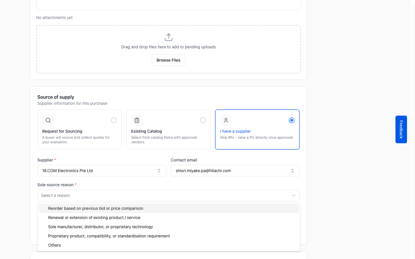 Step 5c: Open the Sole Source Reason dropdown.