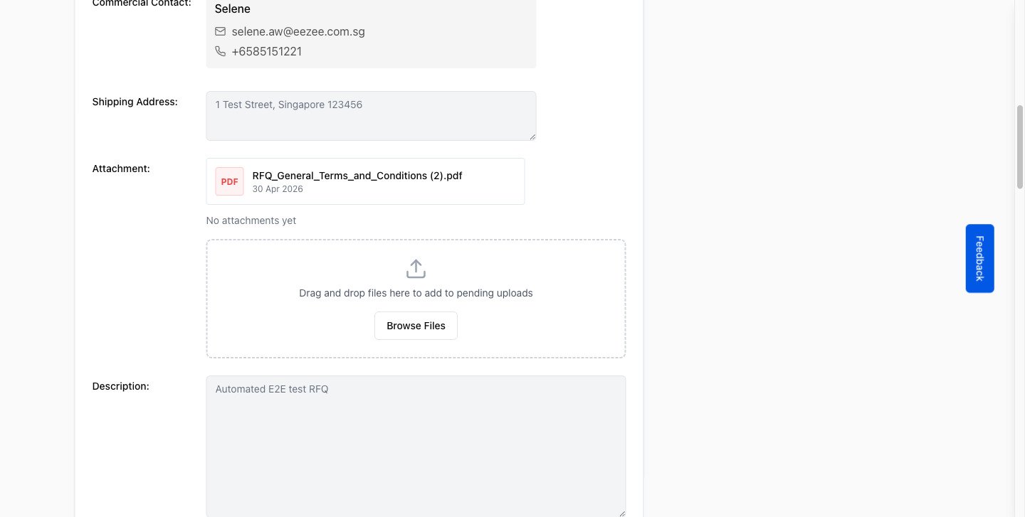 Attachment section with Browse Files dropzone in edit mode