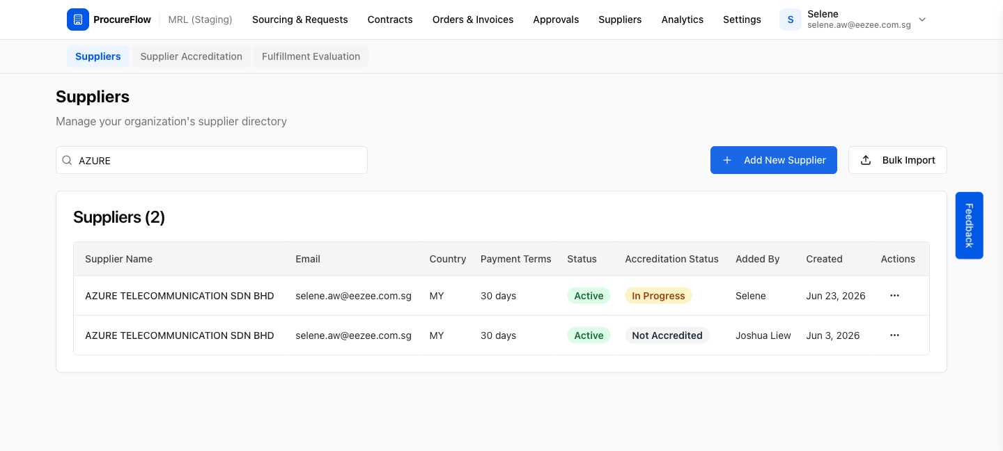 Step 1 – Suppliers directory