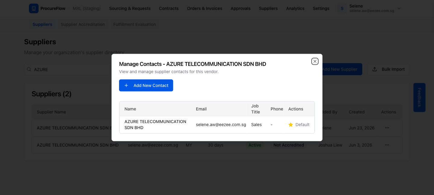 Step 3 – Manage Contacts dialog showing existing contacts