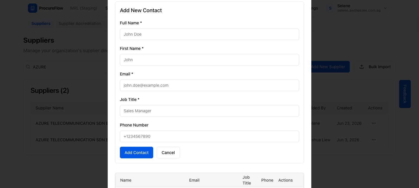 Step 4 – Add New Contact form