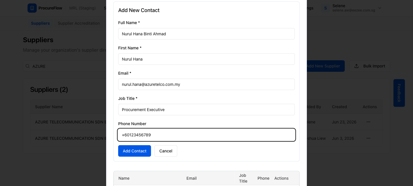 Step 5 – Contact details filled in