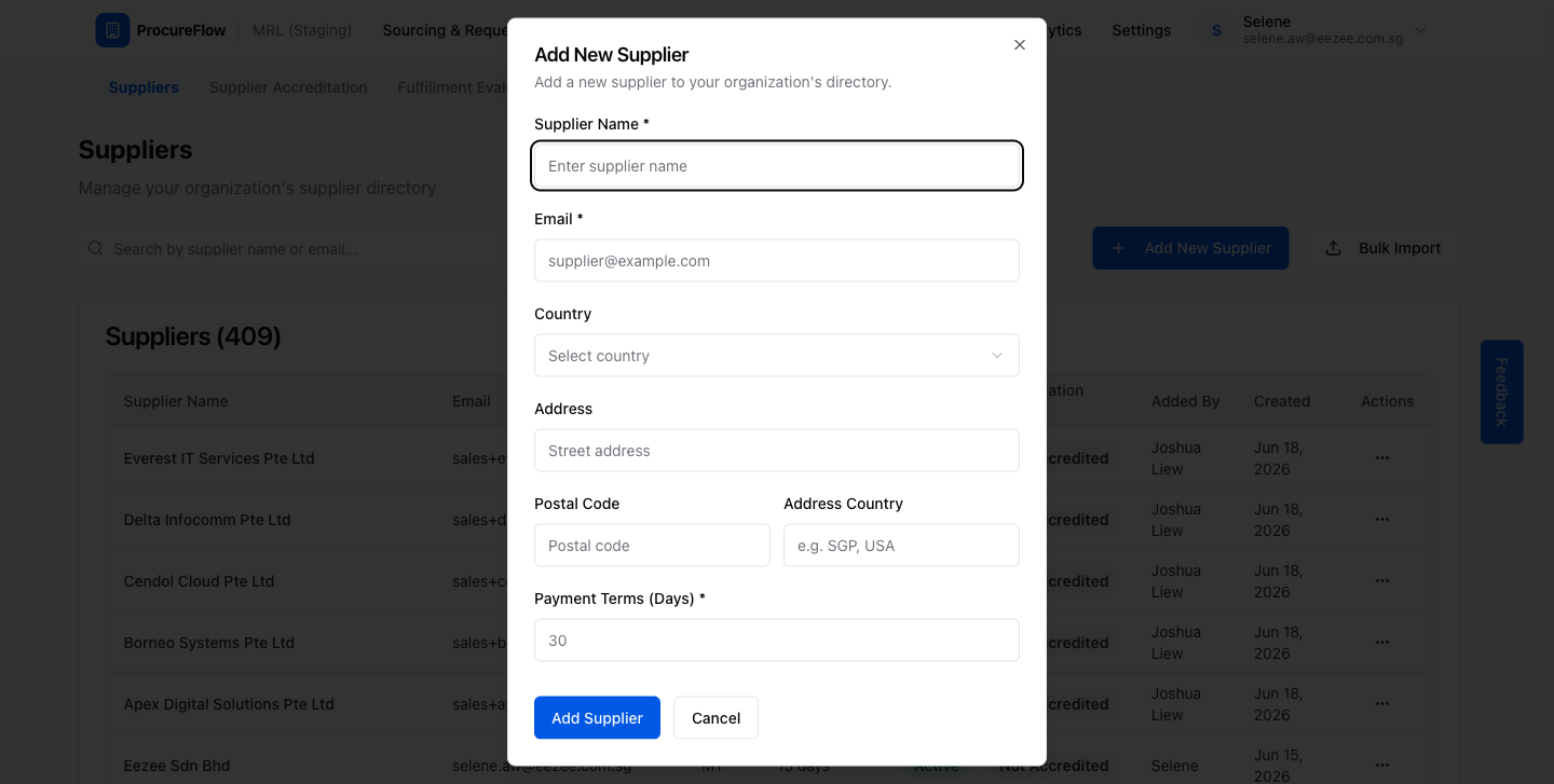 Step 2 – Add New Supplier dialog