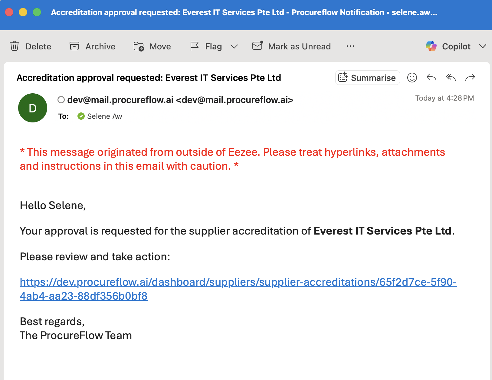 Step 1 – Email notification with link to the pending accreditation