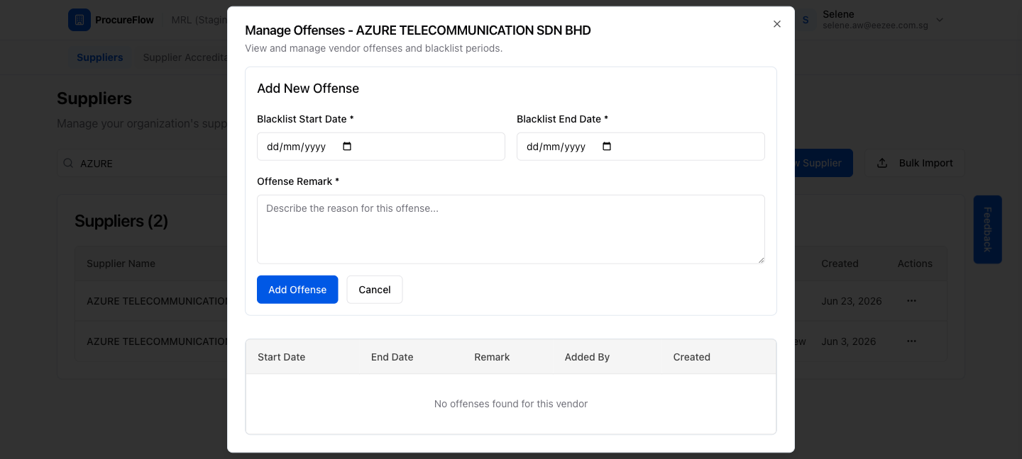 Step 4 – Add New Offense form