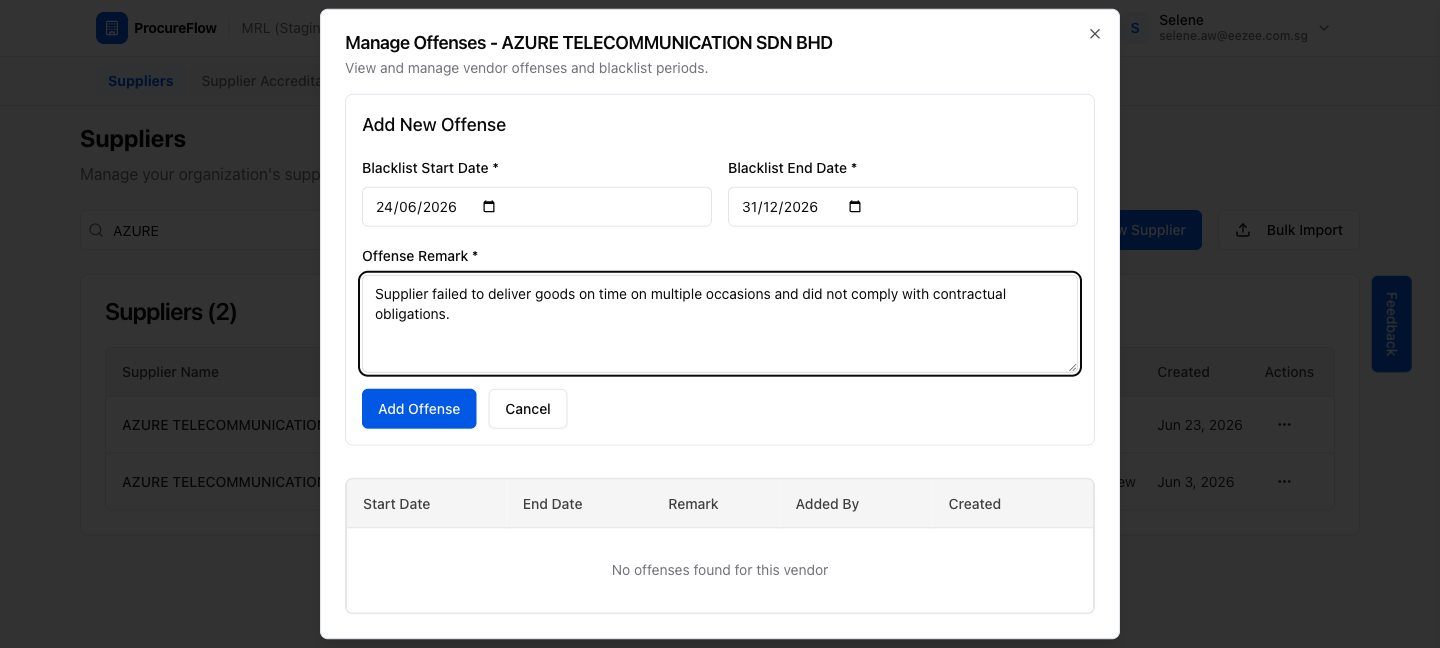 Step 5 – Blacklist details filled in