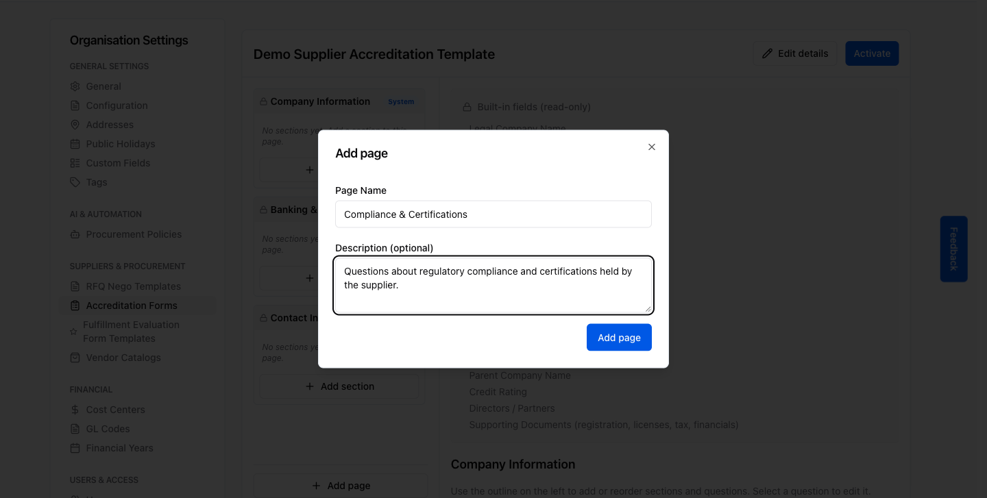 Step 6b – Page name and description filled in