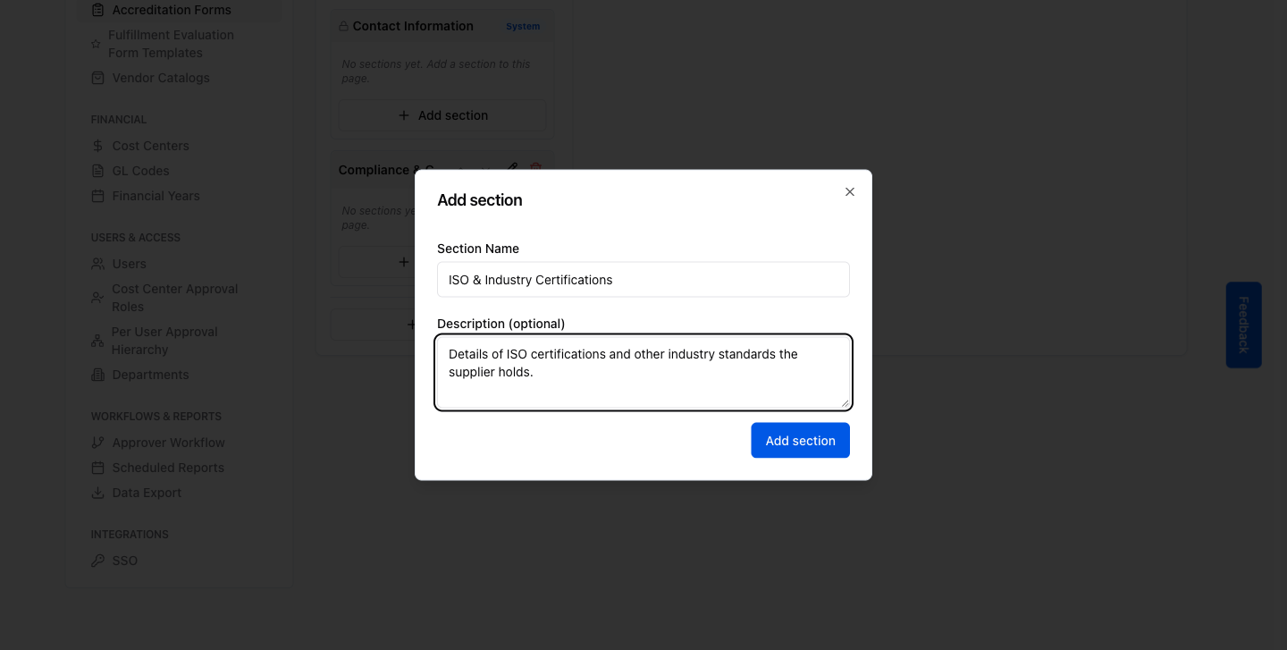 Step 7b – Section details filled in