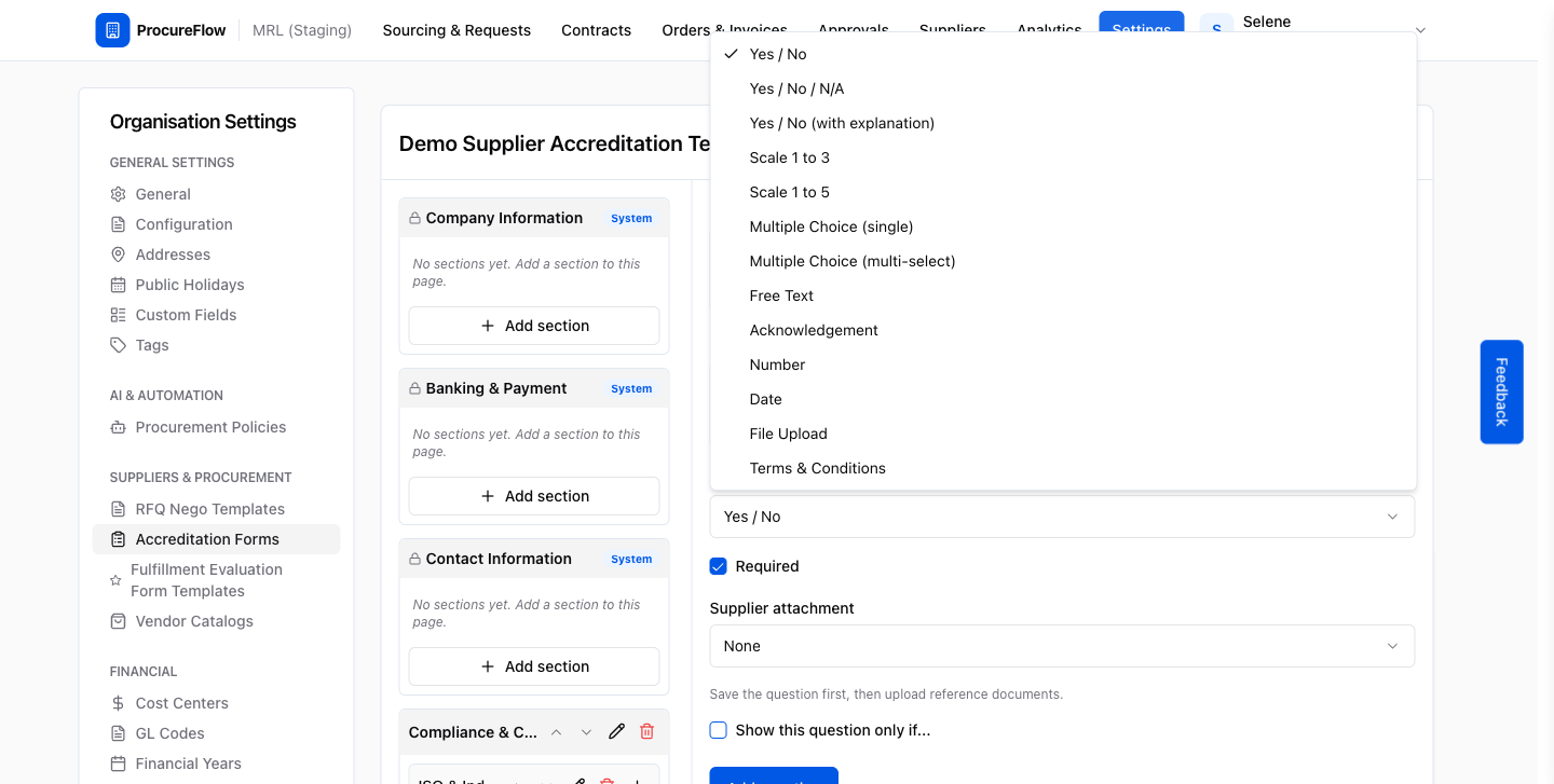 Step 9 – Answer type dropdown: all available response formats