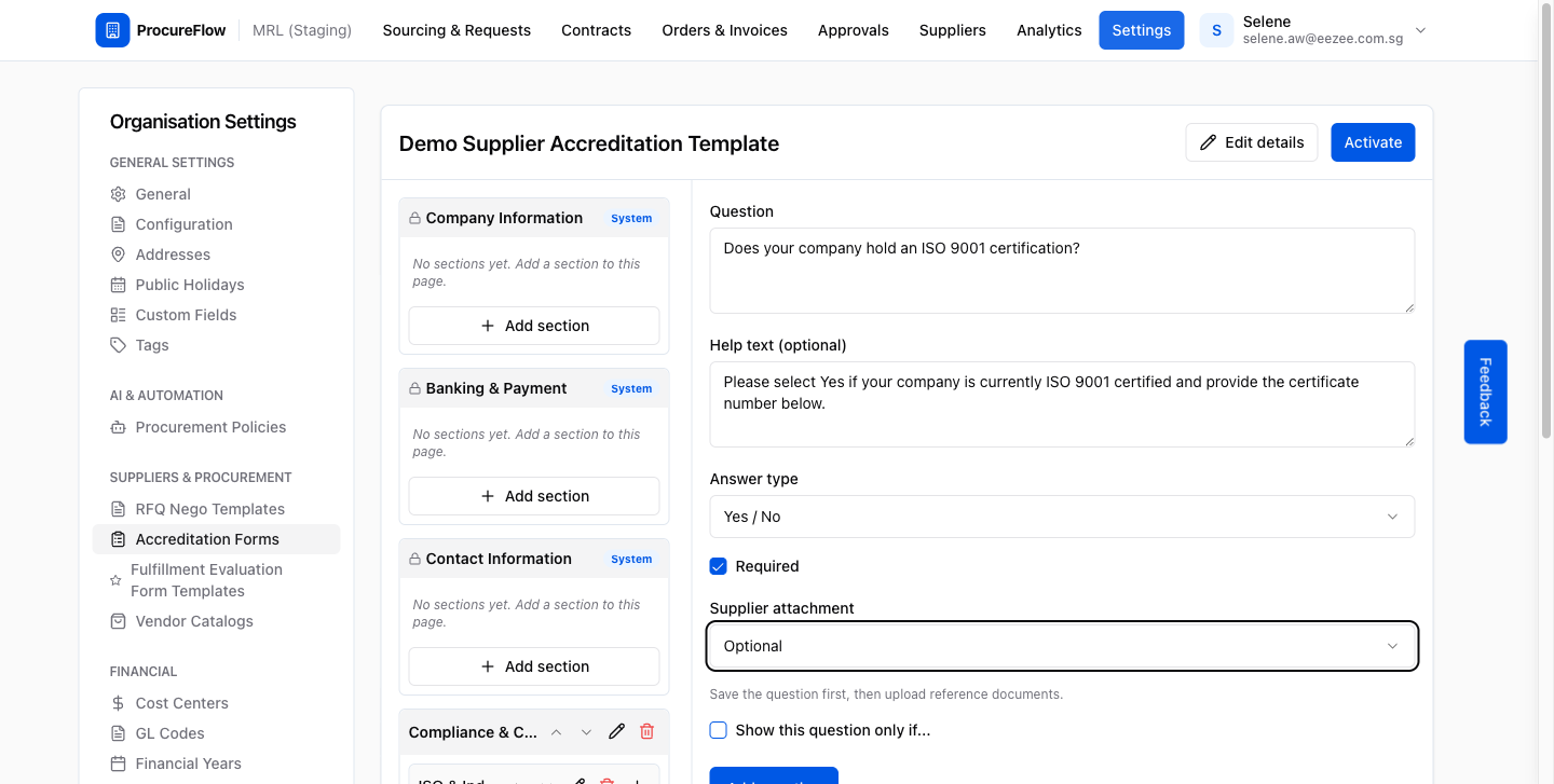 Step 10b – Question fully configured and ready to save