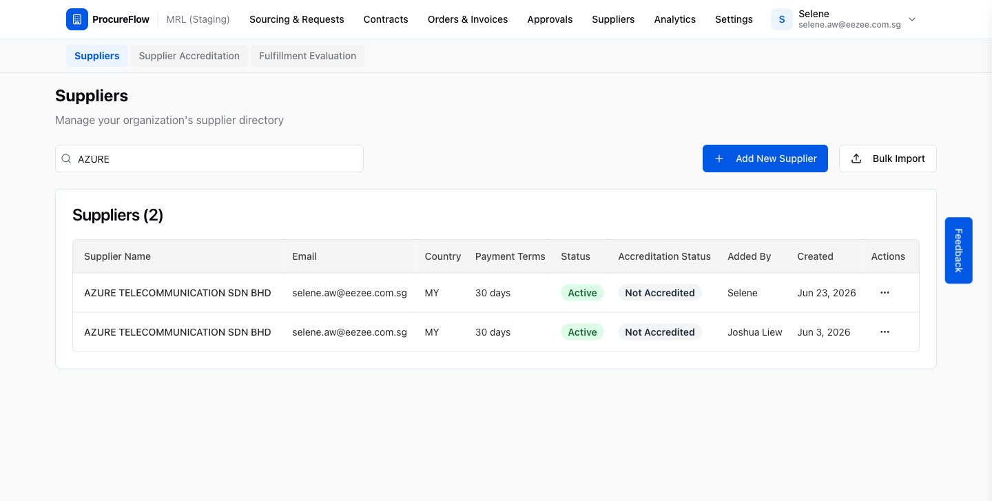 Step 1 – Searching for the supplier in the directory
