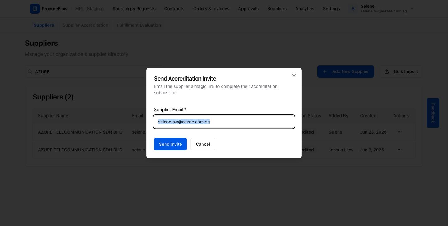Step 3 – Send Accreditation Invite dialog