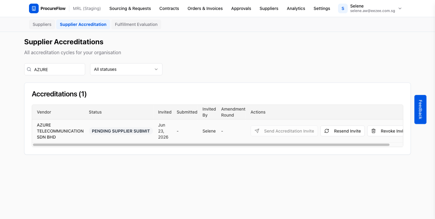 Step 5 – New accreditation cycle visible in the list