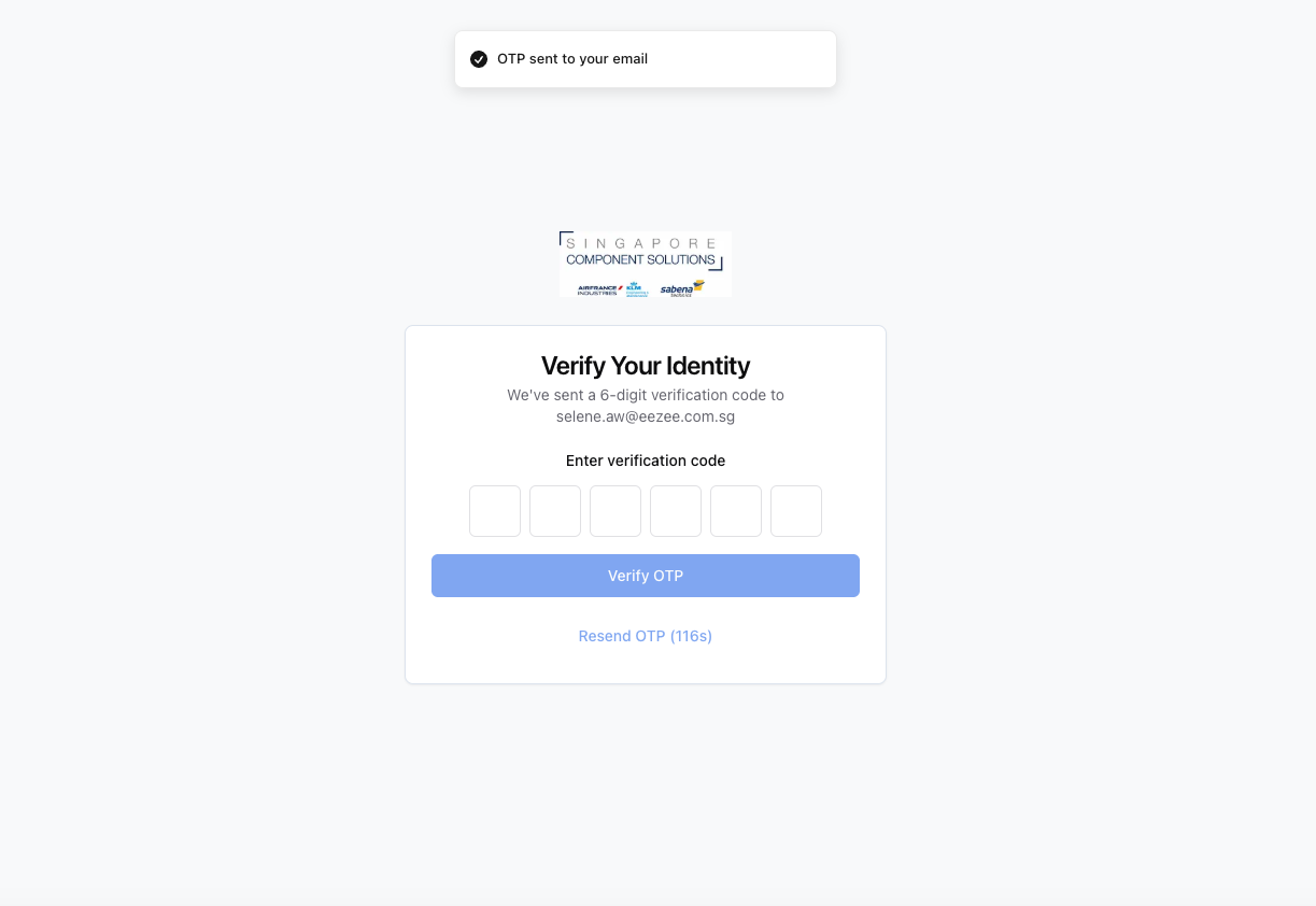 Enter the 6-digit code sent to your email. Each code can only be used once.